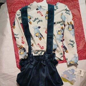 Girl's Bluey Velvet Suspender Skirt Set
